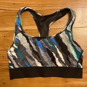 Victoria Sport Black Grey Teal Racerback Sports Bra